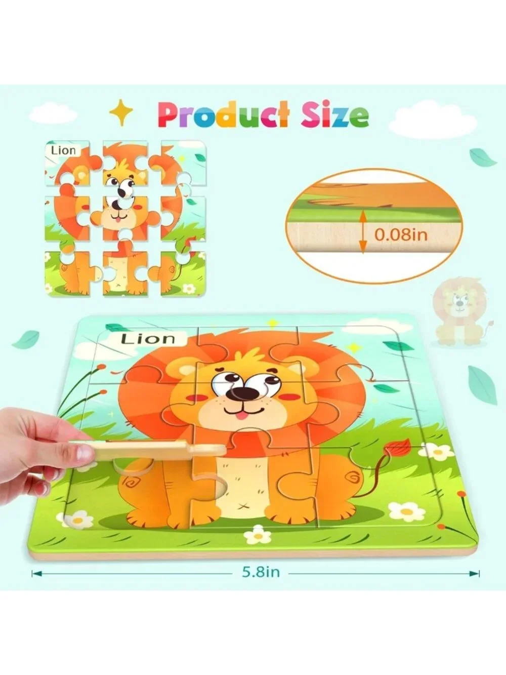8 Pack Wooden Animal Jigsaw Puzzles for Toddlers, Educational Learning Toys 3-5